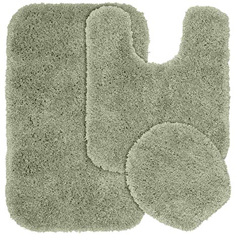 Garland Rug 3-Piece Serendipity Shaggy Washable Nylon Bathroom Rug Set, Deep Fern