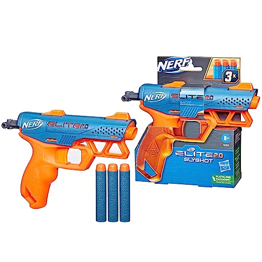 Nerf Elite 2.0 Slyshot Blaster, 2 Dart Storage, 3 Nerf Elite Darts, Pull to Prime Handle, Toy Foam Blaster for Outdoor Kids Games