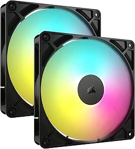 CORSAIR RS140 ARGB 140mm PWM Fans – Daisy-Chain Connection – Low-Noise – Magnetic Dome Bearing – Dual Pack – Black