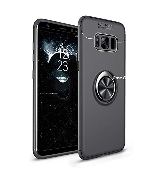 iCoverCase for Samsung Galaxy S8 Case,[Invisible Matal Ring Bracket][Magnetic Support] Shockproof Anti-Scratch Ultra-Slim Protective Cover Case Kickstand (Gun Black)
