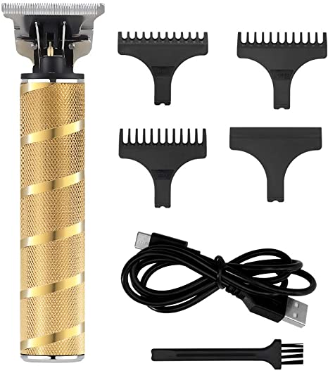 Surker Electric Pro Li Outliner Clippers Barber Accessories Grooming Waterproof Rechargeable Cordless Close Cutting T-Blade Trimmer Hair Clippers for Men Bald Head Clipper (Gold)