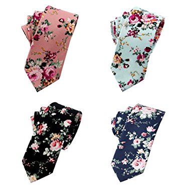 Mantieqingway Men's Cotton Printed Floral Neck Tie