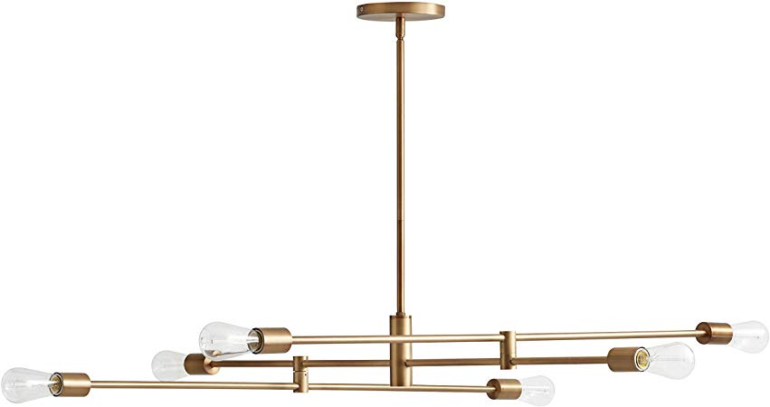 Rivet Mid-Century Modern Metal Rod Ceiling Pendant Light Chandelier - 63 x 42.5 x 50 Inches, Brass