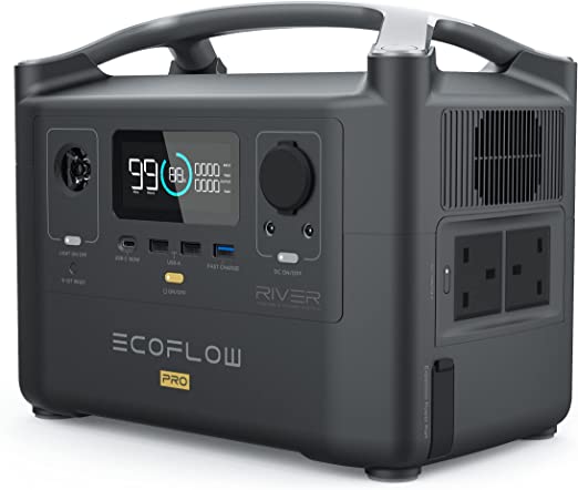 EF ECOFLOW Portable Power Station 720Wh RIVER Pro, 2 AC 600W (Peak 1200W) Outlets, Power Multiple Devices, Recharge 0-80% Within 1 Hour, Solar Generator for Camping, RV, Outdoors, Off-Grid