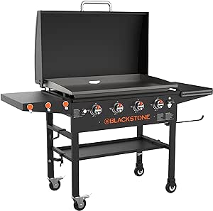 Blackstone 36” Griddle with Hood & Four Burners - Stainless Steel Gas Griddle with Hood, Wheels, Two Side Shelf & Magnetic Hooks – Heavy Duty Outdoor Griddle Station for Backyard, Patio - 1899