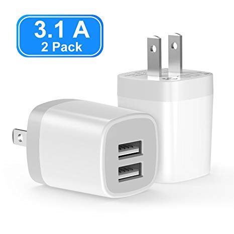 USB Wall Charger, Vogek 3.1A 2-Pack Dual Port USB Wall Charger Universal Power Adapter for iPhone iPad, Samsung Galaxy, LG, HTC, Huawei, Moto, Kindle, MP3, Bluetooth Speaker Headset and More - White