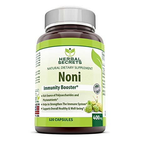 Herbal Secrets Noni - 400 mg Capsules Made From Tahitian Noni Fruit From the Morinda Citrifolia Plant - Powder Can Also Be Used to Make Juice or Tea - 120 Capsules Per Bottle