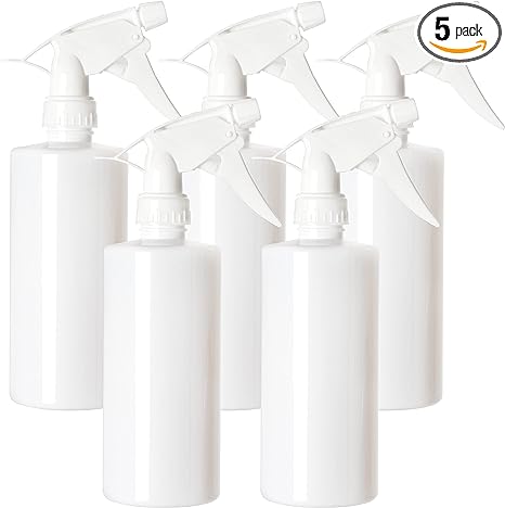 Youngever 5 Pack 16 Ounce Empty Plastic Spray Bottles, Spray Bottles for Hair and Cleaning Solutions (Solid White)