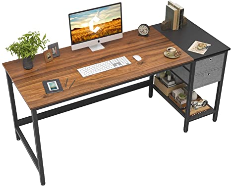 Cubiker Computer Home Office Desk, Desk with Drawers 55 inch Study Writing Table, Modern Simple PC Desk, Espresso and Black