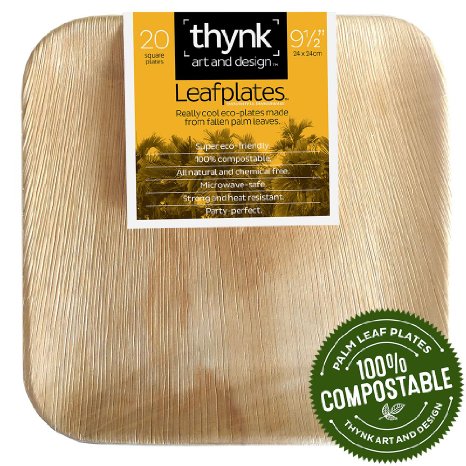 Leafplates - Palm Leaf Plates - 9.5 Inch Square - All Natural 100% Compostable - Perfect Disposable Party Plates - 20 Count