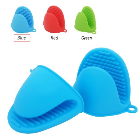 High Quality Silicone Heat Resistant Cooking Pinch Mitts, Mini Oven Mitts, Gloves, Cooking Pinch Grips, Pot Holder and potholder for kitchen, by TopHome (Blue)
