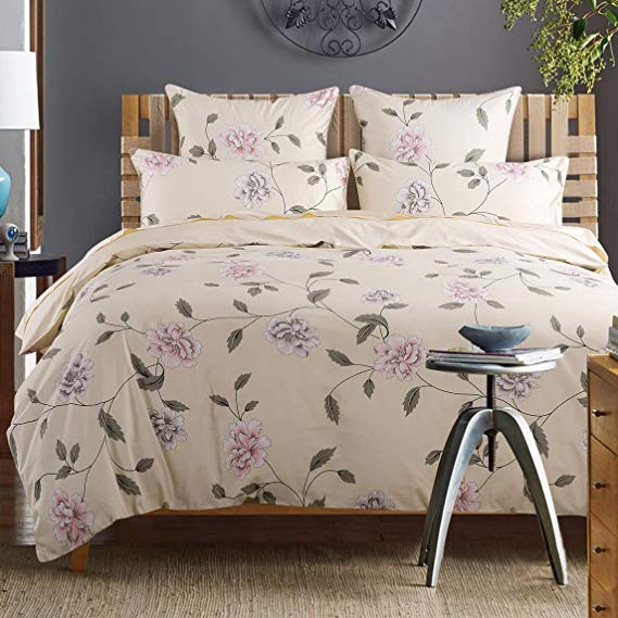 Softta Shabby Flower Farmhouse Bedding Design 800 Thread Count 100% Cotton 3Pcs Duvet Cover Set, King Size, Flower 3