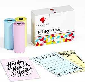 Phomemo Pink/Yellow/Blue Non-Adhesive Thermal Paper, Color Printer Paper Compatible With Phomemo T02/M832/M02/M02S/M04S Thermal Printer, 53mm x 6.5m, Storage Time 5 Years, 3 Rolls