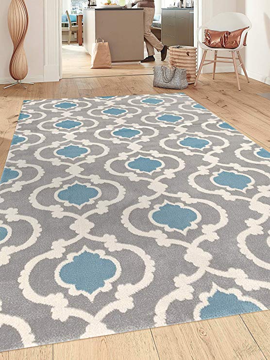 Rugshop Moroccan Trellis Contemporary Indoor Area Rug, 3'3" x 5'3", Gray/Blue