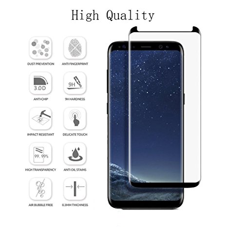 Samsung Galaxy S8 5.8 Inch Black Premium Case Friendly 3D Tempered Glass Screen Protector