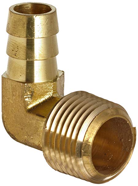 Anderson Metals Brass Hose Fitting, 90 Degree Elbow, 1/2" Barb x 3/8" Male Pipe