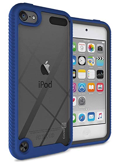 CoverON Heavy Duty Full Body EOS Series for iPod Touch 7th / 6th / 5th Generation Case, Clear Back Navy Blue Trim