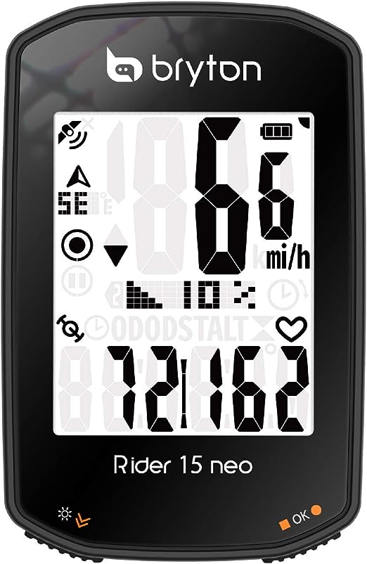 Bryton Rider 15 neo GPS Bike/Cycling Computer Device Only: Twist | Click | Go! 3 Satellite System. 16 Hr Battery Life. Supports BLE Speed, Cadence, Heart Rate Sensors. Backlight. Smart Notifications.