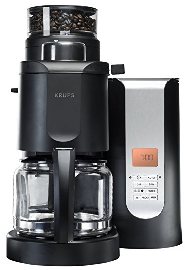 KRUPS KM7005 Grind and Brew Coffee Maker with Stainless Steel Conical Burr Grinder, 10-cup, Black