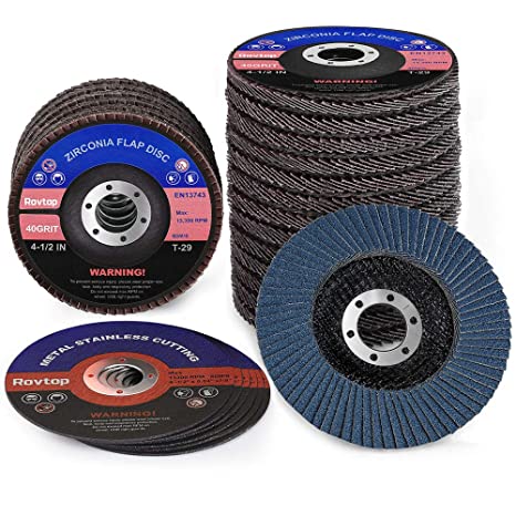 Rovtop 20 Flap Discs,4-1/2" x 7/8" T29 Zirconia High Density Flap Disc Grinding Wheels,Including 40/60/80/120 Size with Extra Cutting Discs,for Grinding Surfaces