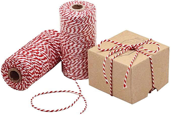 HOKI Cotton Bakers Twine Red & White 328 Feet (100M), Packing String, Durable Rope for Gardening, Decoration, Tying Cake and Pastry Boxes, Crafts & Gift Wrapping, for Art and Craft