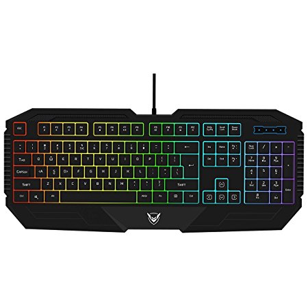 Pictek Gaming Keyboard, 26 Key Anti-Ghosting Wired Keyboard with Adjustable Rainbow RGB LED Backlit, Ergonomic Wrist Rest, Waterproof Computer Keyboard for Gamers Typists