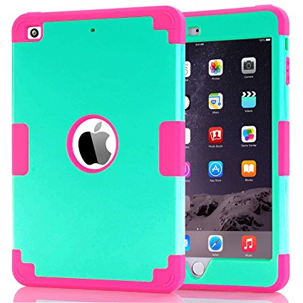 iPad mini 2 Case,iPad mini Case,iPad mini 3 Case,iPad mini Retina Case,BENTOBEN Anti-slip Shock-Absorption Silicone PC High Impact Resistant Hybrid Three Layer Protective Case Cover Mint Green&Rose