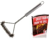 Steel Grill Brush with FREE BBQ eBook - All Metal Heavy-Duty Construction with Long Sturdy Handle 100 Money Back Guarantee