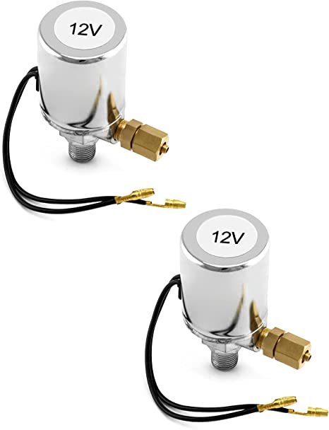 QWORK Air Horn Solenoid Valve, 1/4" NPT 12V Electric Air Valve (Solenoid) for 1/4" OD Hose, Chrome Plated, 2 Pack