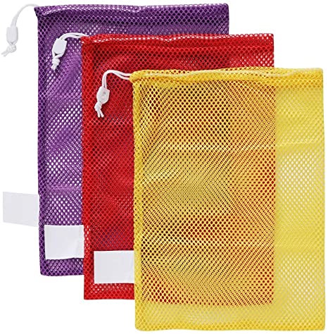 SAKO Mesh Sports Equipment Bag, 18" x 24", Multipurpose Nylon Drawstring Sack with Auto Lock and ID Tag for Balls Beach