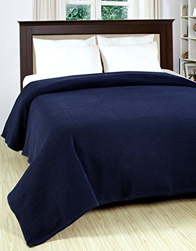 100% Soft Premium Cotton Thermal Blanket in waffle weave- King 102x90 Night sky Navy - Snuggle in these Super Soft ,breathable Cozy Cotton Blankets - Perfect for Layering any Bed - Provides Comfort &