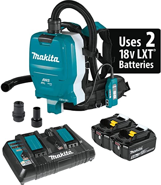 Makita XCV10PTX 18V X2 LXT® Lithium-Ion (36V) Brushless Cordless 1/2 Gallon HEPA Filter Backpack Dry Dust Extractor Kit, AWS™ Capable (5.0Ah)