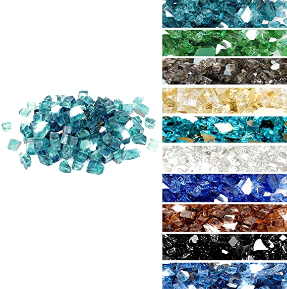 Skyflame 10-Pound Fire Glass for Fireplace Fire Pit and Landscaping, 1/2-Inch Aqua Blue Reflective