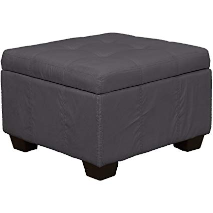 24" x 24" x 18" high Tufted Padded Hinged Storage Ottoman Bench, Microfiber Suede Slate Grey