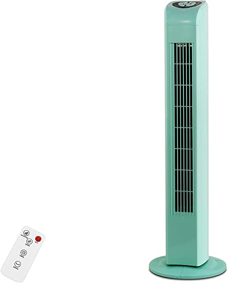 R.W.FLAME Tower Fan with Remote Control, Standing fan for office, Oscillating fan for home with children/pets/elders, Time Settings,45W, Oscillation,3 Speed, 30", Green