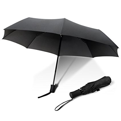 Windproof Umbrella,Vanzon Travel Rain Automatic Portable Folding Mini Umbrella, Auto Open/Close,Lightweight,Large umbrella surface,Rust prevention(Black)