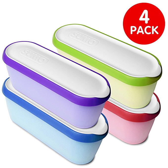 SUMO Ice Cream Containers · Insulated Ice Cream Tub · Container Ideal for Homemade Ice-Cream, Gelato or Sorbet · Dishwasher Safe · 1.5 Quart Capacity · [Rainbow, 4-Pack]