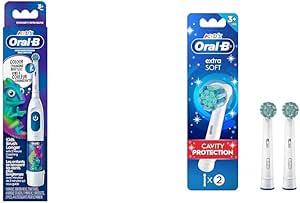 Oral B Kid's Electric Battery Powered Toothbrush for Ages 3 , Extra Soft Bristles & Kids Extra Soft Electric Toothbrush Replacement Brush Heads, 2 Count, Cavity Protection