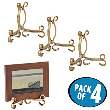 mDesign Easel Holders for Cookbooks, China Plates, Diplomas - Pack of 4, Small, Aged Brass