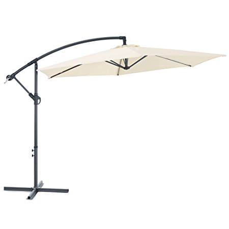 VonHaus 3M Banana Parasol - Garden Cantilever Hanging Umbrella with Crank Mechanism for Outdoor, Garden and Patio - Ivory