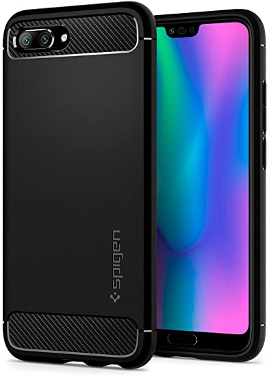 Spigen [Rugged Armor] [Black] Case Compatible with Honor 10, Original Patent Carbon Fiber Design Drop Protection Shock Absorbent Phone Cover for Honor 10 Case