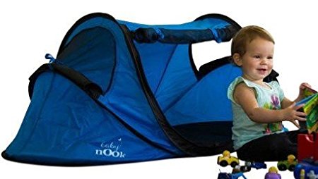 Baby Nook Travel Bed and Beach Tent (blue), Provides Shade and Shelter, Baby Sun Tent Includes EXCLUSIVE AIR BABY NAP MAT for Weight Stability and Comfort, and BONUS PICTURE GUIDE for Easy Folding