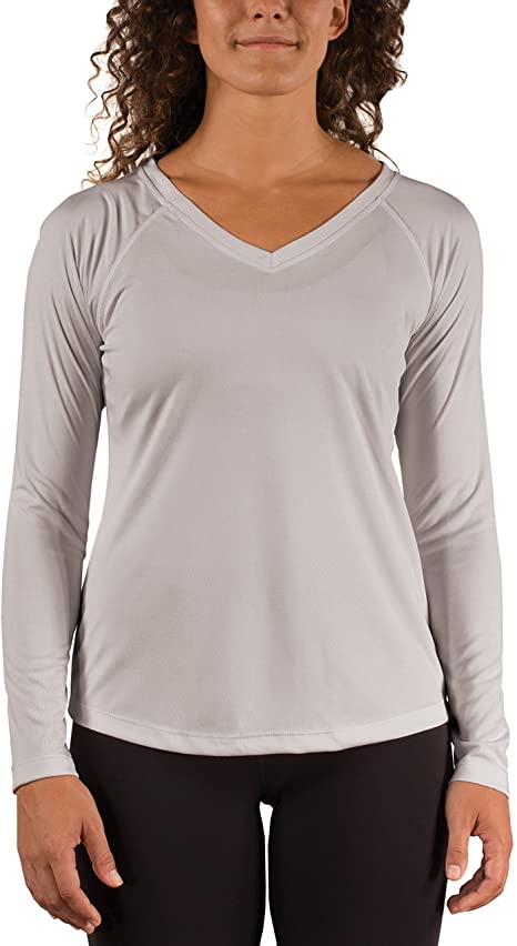 Vapor Apparel Women's V-Neck UPF 50  Sun Protection Outdoor Performance Long Sleeve T-Shirt