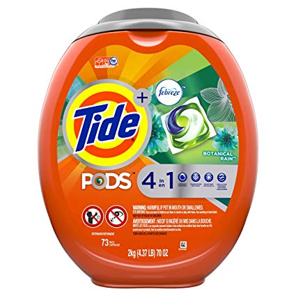 Tide Pods Plus Febreze Liquid Laundry Detergent Pacs, Botanical Rain, 73 Count