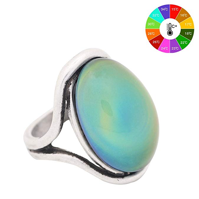 Mojo Handmade Polished Antique Sterling Silver Plating Oval Stone Color Change Mood Ring MJ-RS022