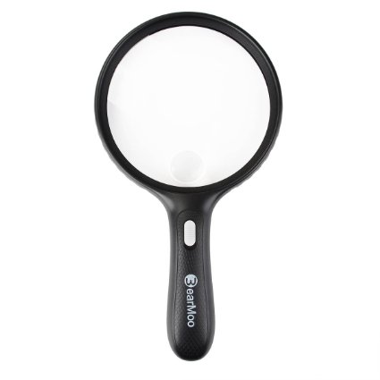Magnifying Glass with Light, BearMoo 5.5 Inches 2X 5X LED Handheld Large Magnifier - Jumbo Size Magnification Lens - Light Weight - Scratch Resistant - Illuminated Reading Magnifying Lens