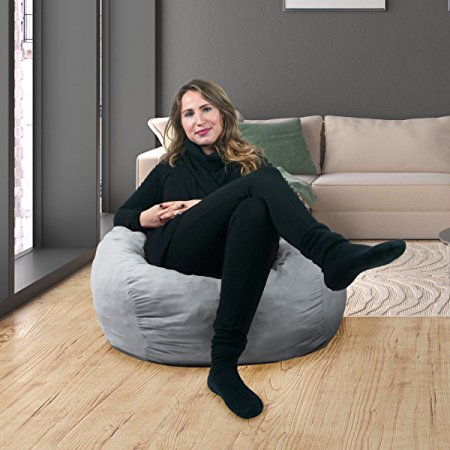 2.5 ft Bean Bag Chair Original Panda Sleep in Steel Grey Soft Cover with Memory Foam Fill - Comfy Lounge Sack made for Adults, Children & Teens as Indoor Furniture