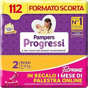 Pampers Progressi & Fit Prime Mini, 112 Pannolini, Taglia 2 (3-6 Kg)