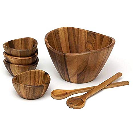 Lipper international Acacia 7pc Wavy Serving Bowl Set