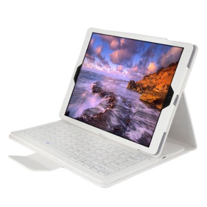 Apple iPad Pro 12.9 Keyboard Case,Eoso Folding Leather Folio Cover with Removable Bluetooth Keyboard for iPad Pro 12.9 Tablet(White)